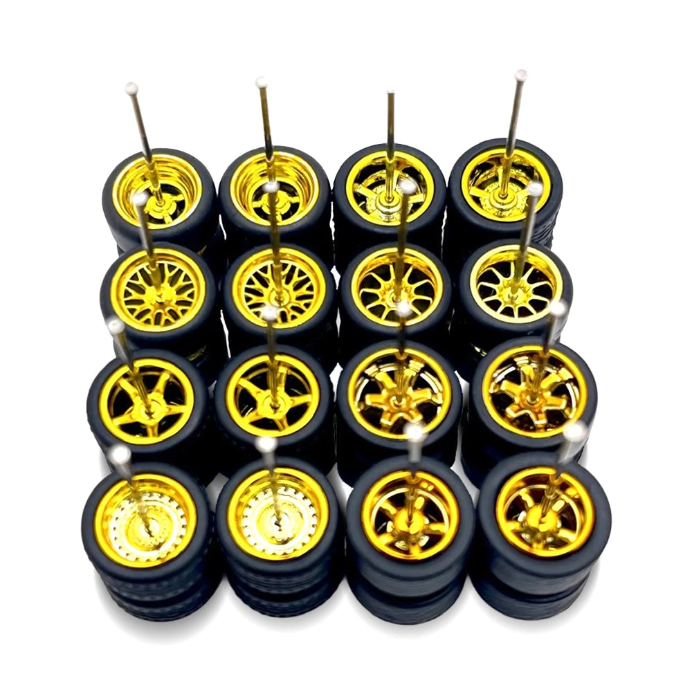 10x Sets Variety Mix All Gold Electro 11mm 1/64 Wheel Kits with Axles