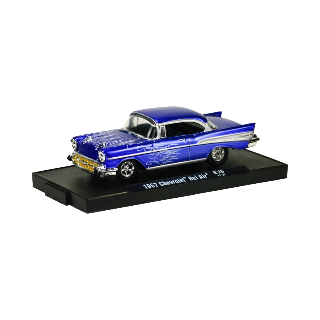 1957 Chevrolet Bel Air - Blue with White Flames (Box Packaging)