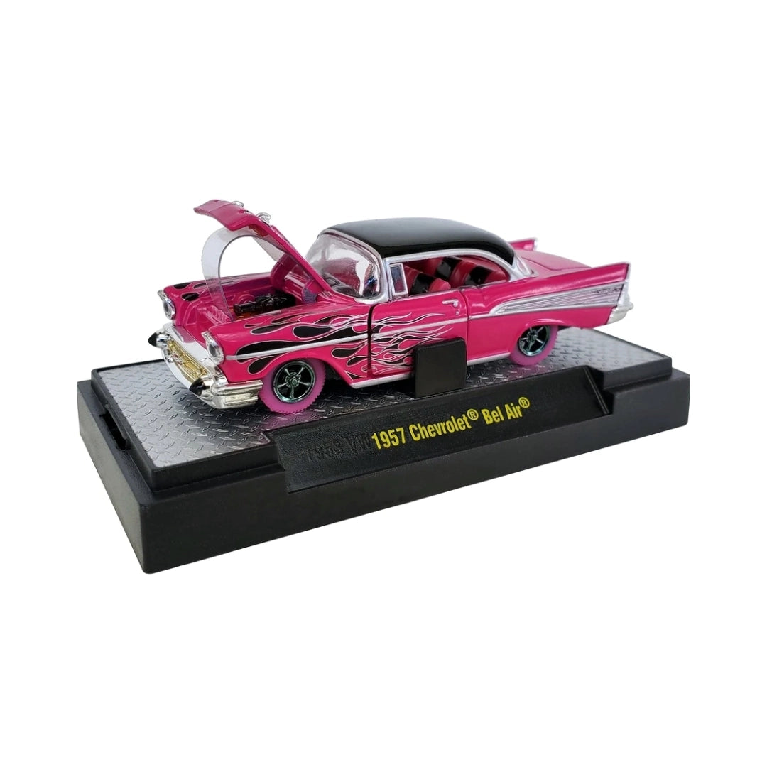 1957 Chevrolet Bel Air - Pink & Black Flames (Chase, Auto-Thentics Release S21, Collectables Corner)