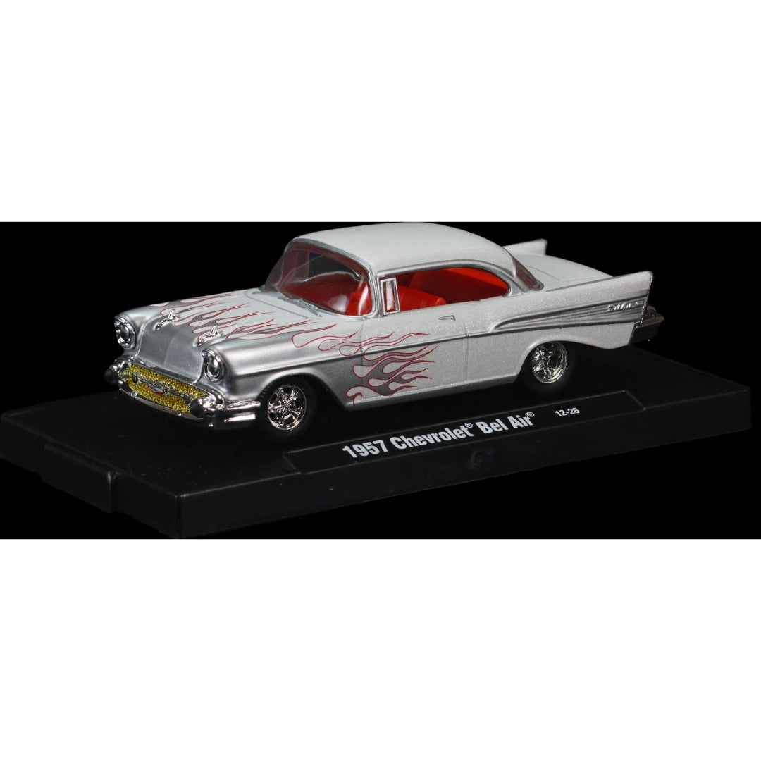 1957 Chevrolet Bel Air - White with Red Flames (Blister Card, Auto-Drivers)