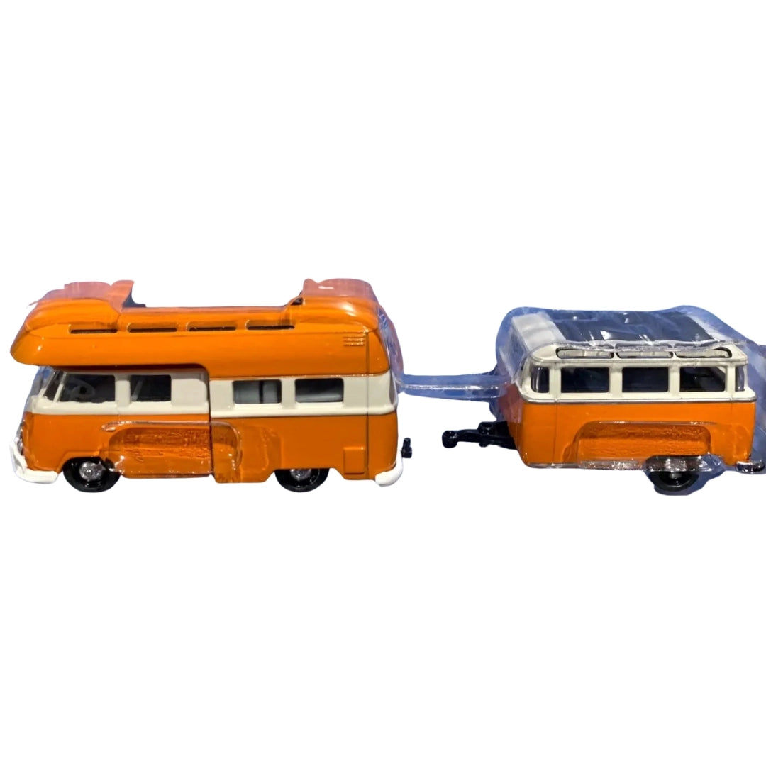 1959 VW Double Cab Camper - Orange & White, Silver Chrome Details, Trailer Included, Limited Edition Premium Range Exclusive