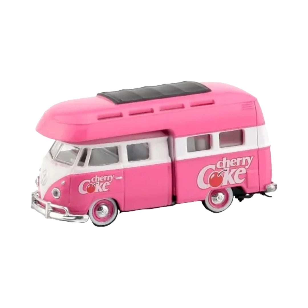 1959 VW Double Cab Truck - Pink & White Cherry Coke Camper, Silver Rims, Coca-Cola Auto-Haulers Release TW04, Walmart Exclusive, Premium Range Set Exclusive