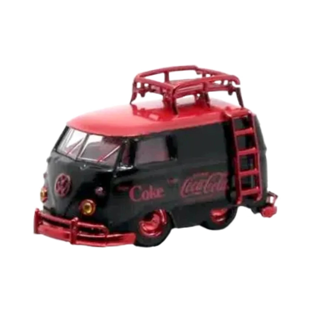 1960 VW Delivery Van - Black & Red Coca-Cola with White Roof Rack & Ladder, Silver Chrome Details, White Interior (Premium Range Set Exclusive)