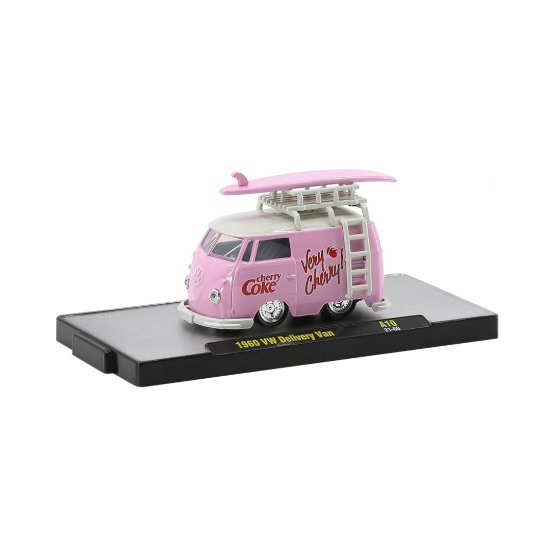 1960 VW Delivery Van - Pink Cherry Coke Surf Van with White Details, Silver Chrome Rims, Black Interior, White Roof Rack & Ladder (Exclusive, Limited Edition, Premium Range) (Copy)