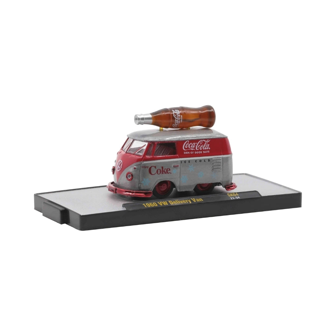 1960 VW Delivery Van - Coca-Cola Christmas Edition with Coca-Cola Bottle on Roof, Red Chrome Rims & Details (Walmart Exclusive SK04 Super Chase)