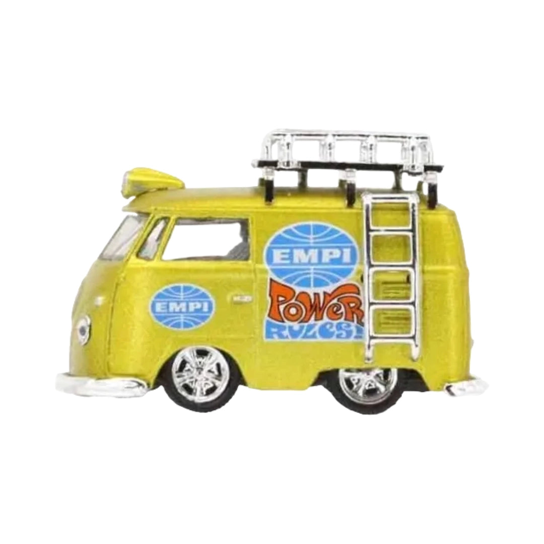 1960 VW Delivery Van - Lime Green EMPI Power Reverser with Silver Roof Rack & Ladder (Holiday Ornaments Release 02, Walmart Exclusive Set)