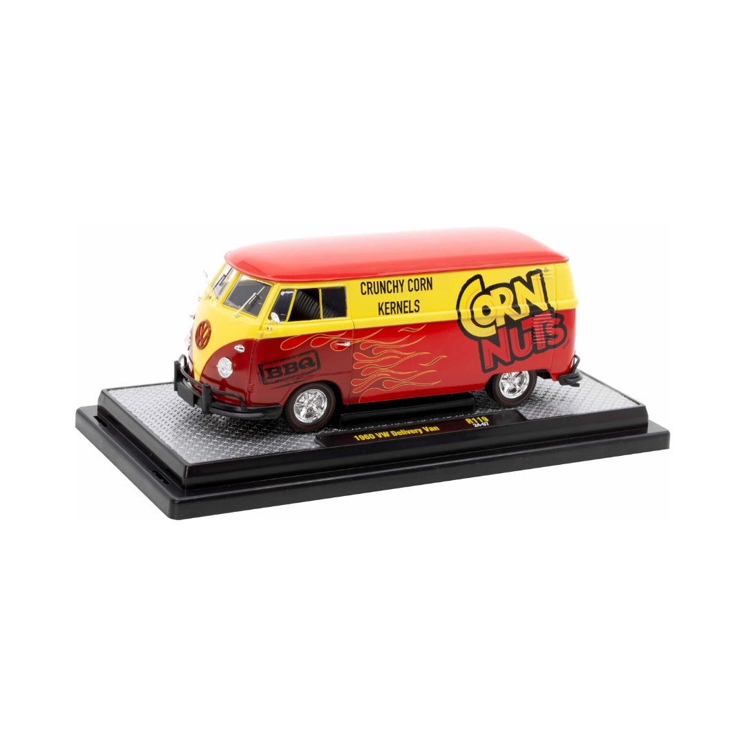 1960 VW Delivery Van - Red/Yellow (Corn Nuts Livery, Silver Chrome Rims, Black Interior & Details)