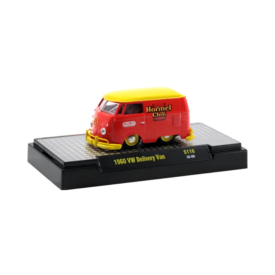 1960 VW Delivery Van - Red & Yellow Hormel Chili Model-Kit on Display Base (Walmart Exclusive Release S116)