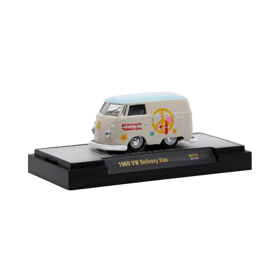 1960 VW Delivery Van - White Hippie/Flower Power Theme Chase with Red Chrome Details, Red Chrome Rims & Red Interior (Exclusive, Limited Edition, Premium Range)