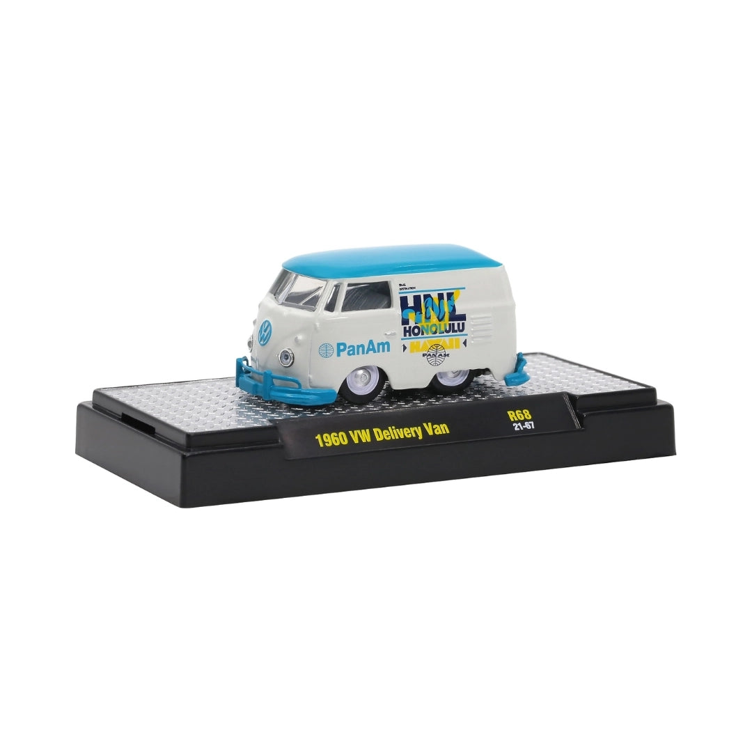 1960 VW Delivery Van - White & Blue Pan Am Model-Kit on Display Base (Auto-Thentics Release 68)