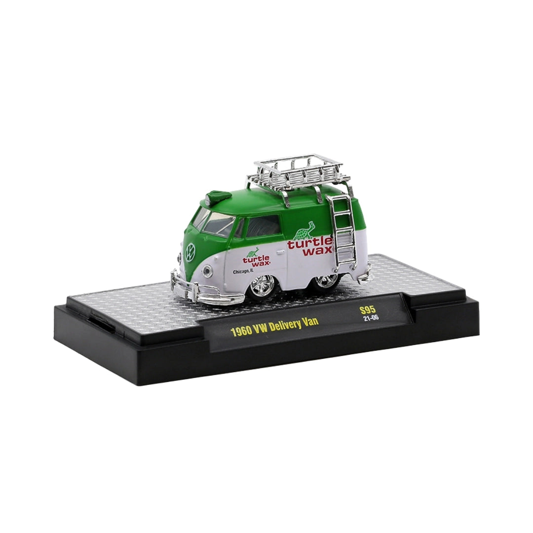 1960 VW Delivery Van - Mello Yello Surf Van Chase with Green Surfboard, Gold Roof Rack, Gold Ladder, Gold Rims & Gold Details (Coca-Cola Series Release A14, Hobby Exclusive)