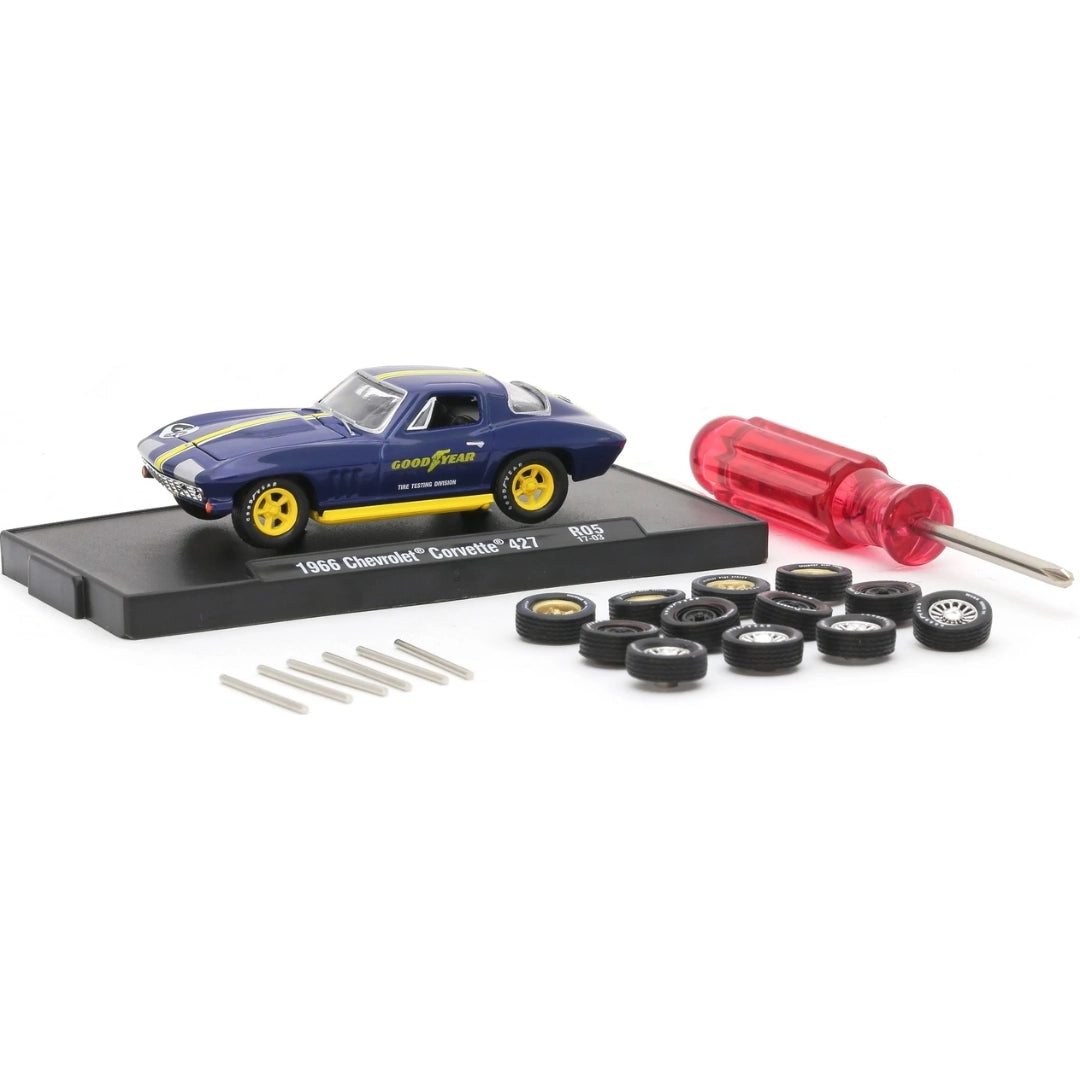 1966 Chevrolet Corvette 427 – Blue (Yellow Hood Stripes, Yellow Rims, Auto-Wheels Tool Kit Set)