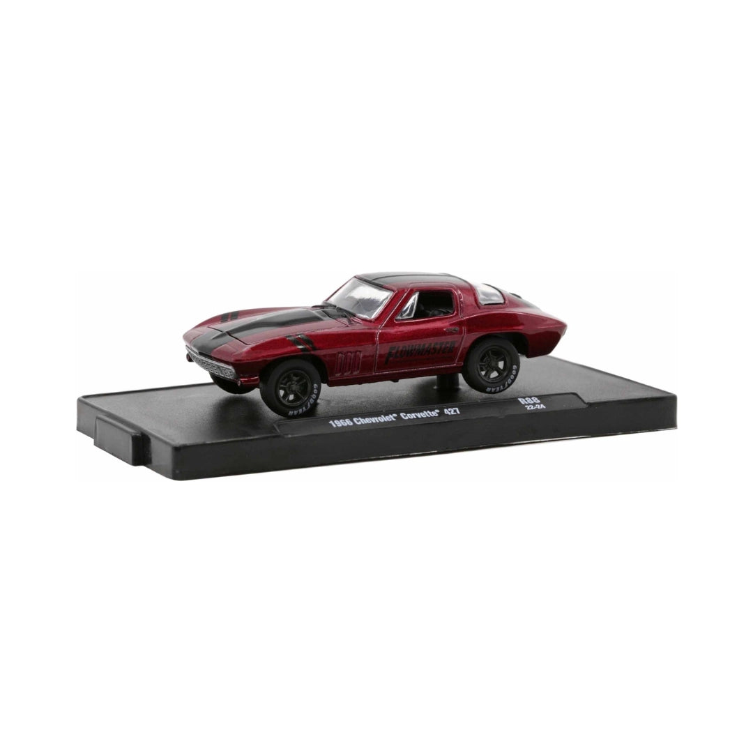 1966 Chevrolet Corvette 427 – Metallic Red (Black Hood Stripes, Black Rims, Flowmaster Livery)