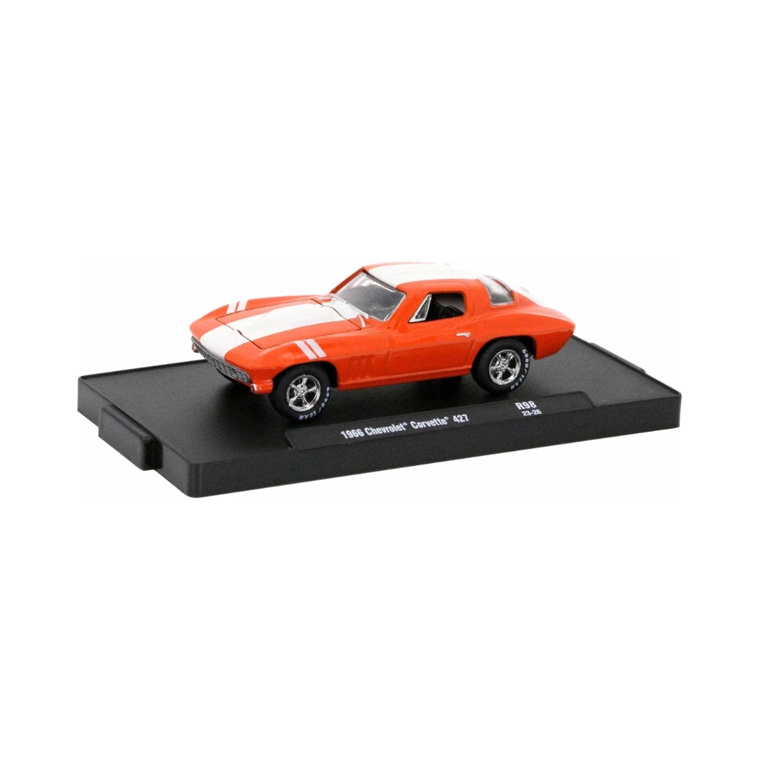 1966 Chevrolet Corvette 427 – Orange (White Hood Stripes, Chrome Rims)