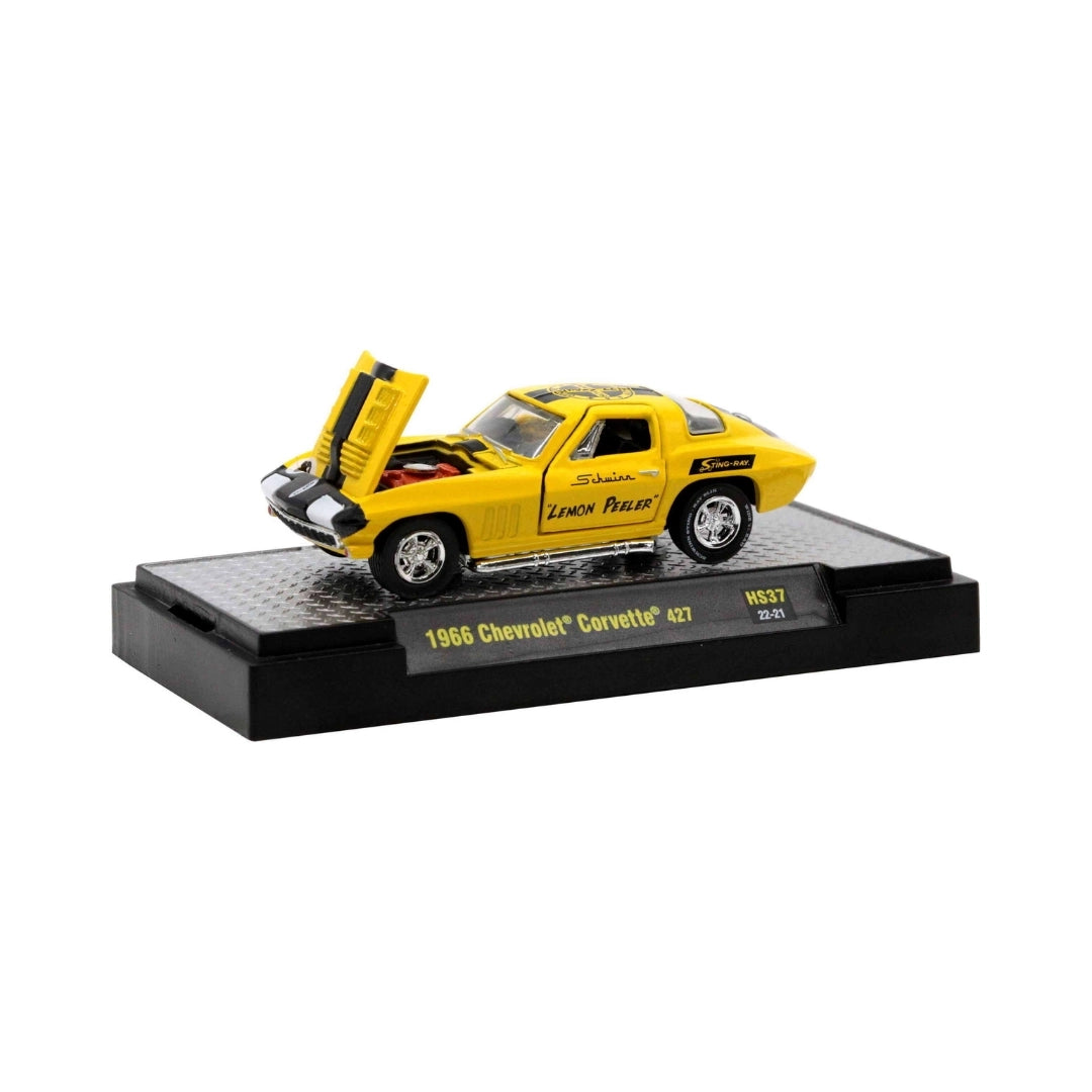 1966 Chevrolet Corvette 427 – Yellow (Hood Open, Black Rims, Schwinn Krate Livery, Hobby Exclusive)