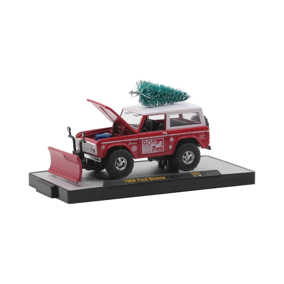 1966 Ford Bronco - Red & White (Coca-Cola Christmas, Snow plow & tree accessory, Walmart Exclusive)