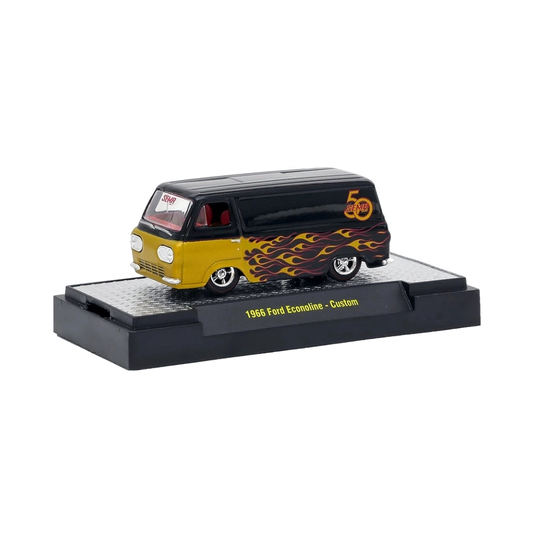 1966 Ford Econoline Custom - Black/Yellow Flames (Silver Chrome Rims & Details, Red Interior)