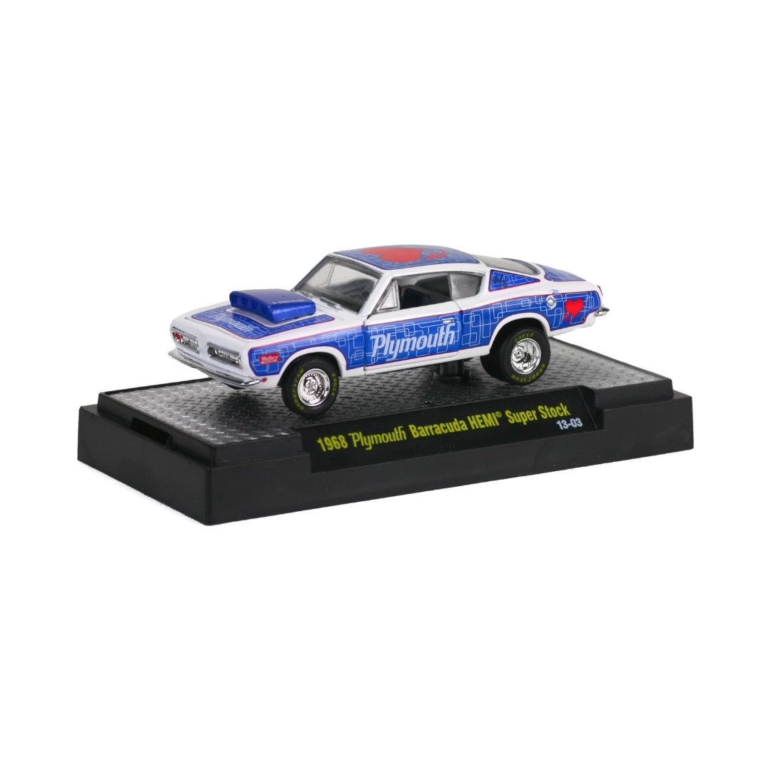 1968 Plymouth Barracuda HEMI Super Stock – Blue & White (Plymouth Livery, Box Packaging)