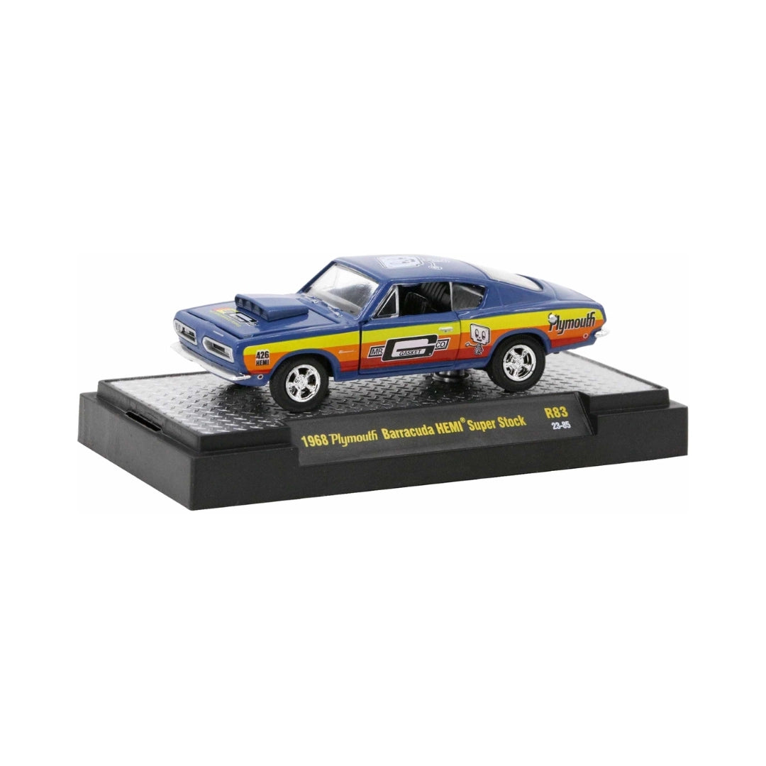 1968 Plymouth Barracuda HEMI Super Stock – Blue & Yellow (Mr. Gasket Livery)