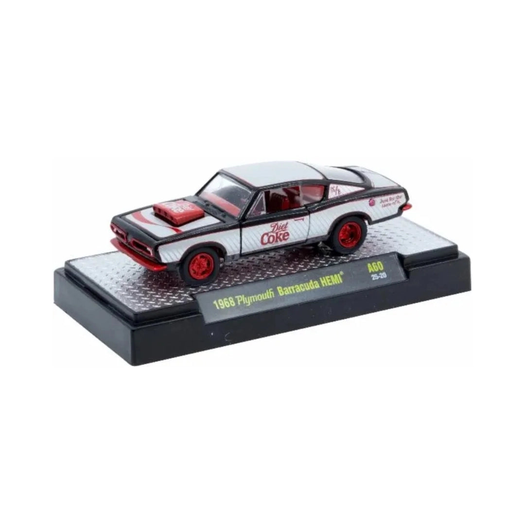 1968 Plymouth Barracuda HEMI – White & Black (Diet Coke Livery, Red Chrome Rims & Red Interior)