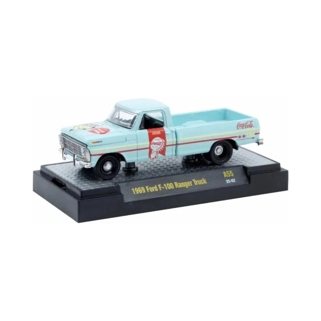 1969 Ford F-100 Ranger 4X4 - Light Blue & Red (Silver Chrome Rims & Details, Black Interior)