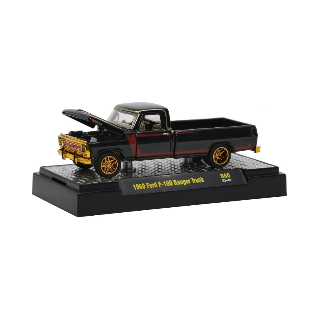 1969 Ford F-100 Ranger Truck - Black Chase (Gold Chrome Rims & Details)