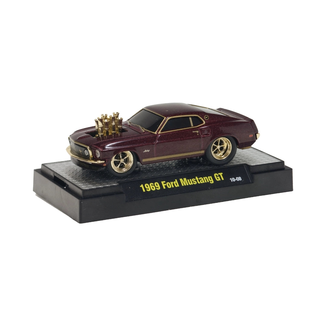 1969 Ford Mustang GT - Burgundy/Maroon with Gold Rims (Chase Box)