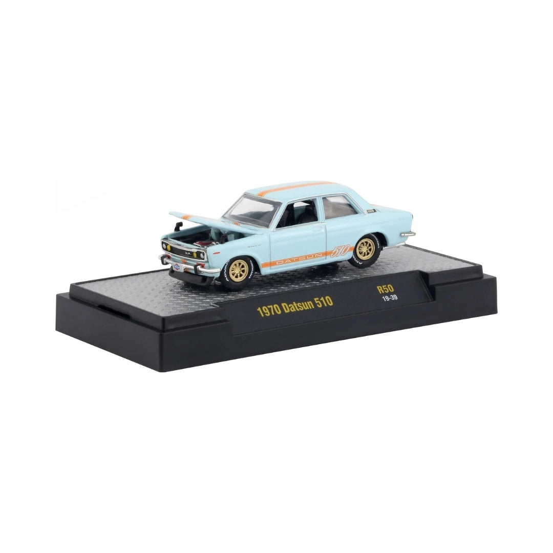 1970 Datsun 510 – Light Blue (Gold Rims and Opening Hood)