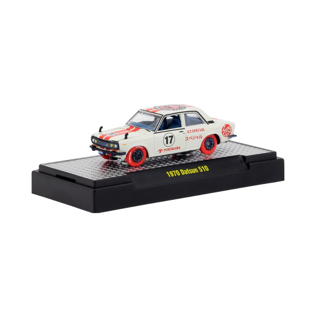 1970 Datsun 510 – White Racing Livery (Red Rims and Red Graphics)
