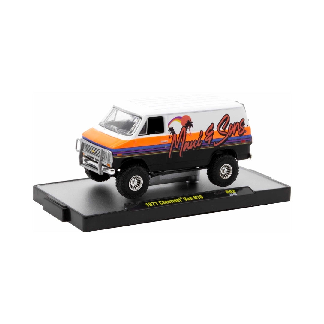 1971 Chevrolet Van G10 - Black/White/Orange Maui & Sons 4x4 (Silver Chrome Details, Black Interior)