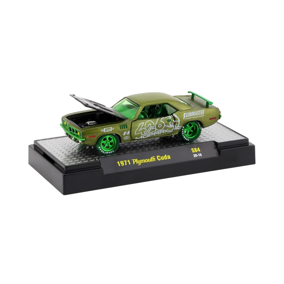 1971 Plymouth Cuda - Olive Green Chase (Green Chrome Rims, 426 Graphics)