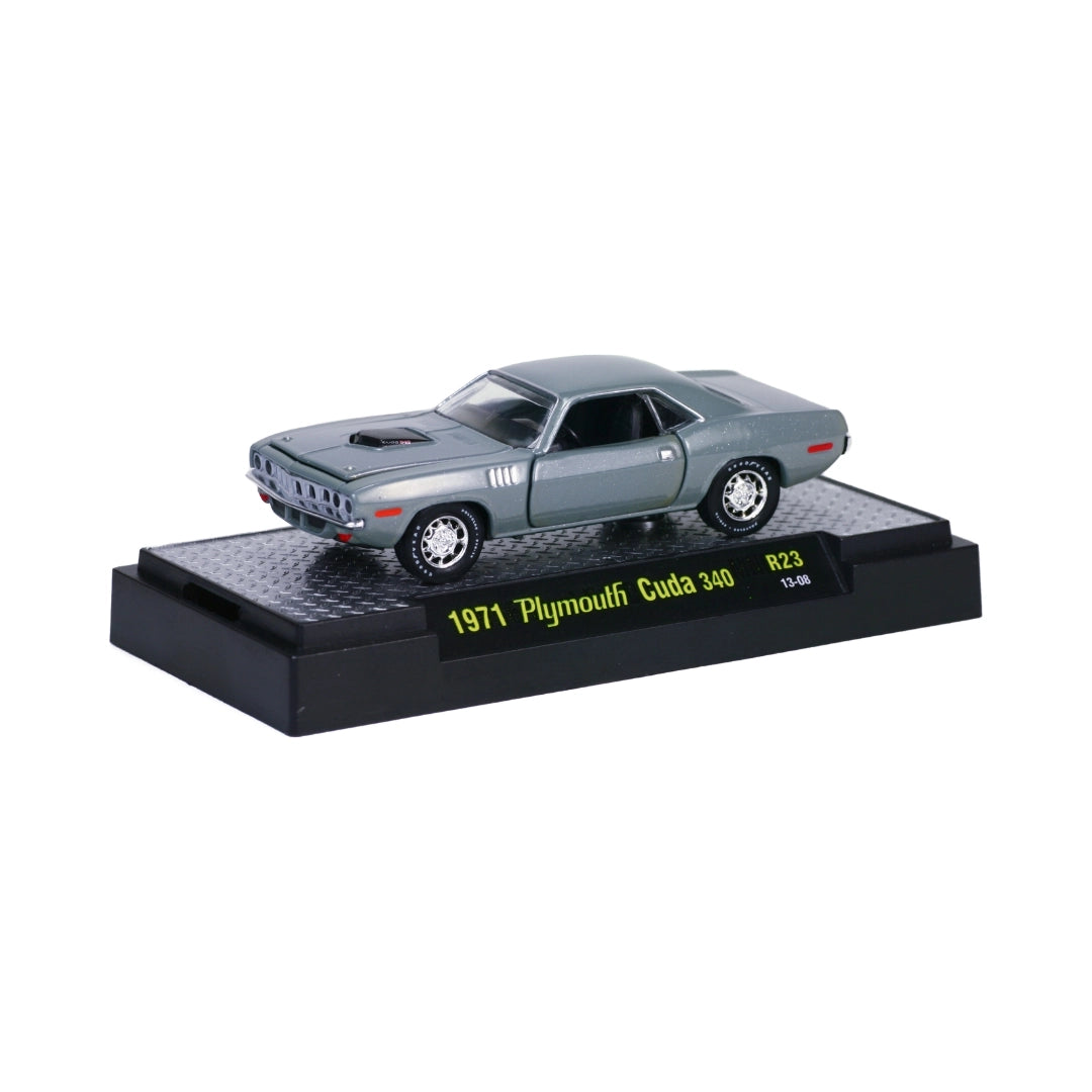 1971 Plymouth Cuda 340 - Silver (Black Hood, Chrome Rims) - Box