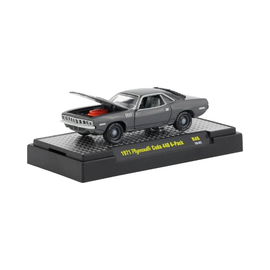 1971 Plymouth Cuda 440 6-Pack - Gray Chase (Orange Engine, Black Rims)