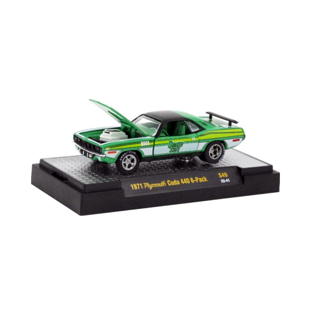 1971 Plymouth Cuda 440 6-Pack - Green & White (Quaker State Graphics, Chrome Rims)