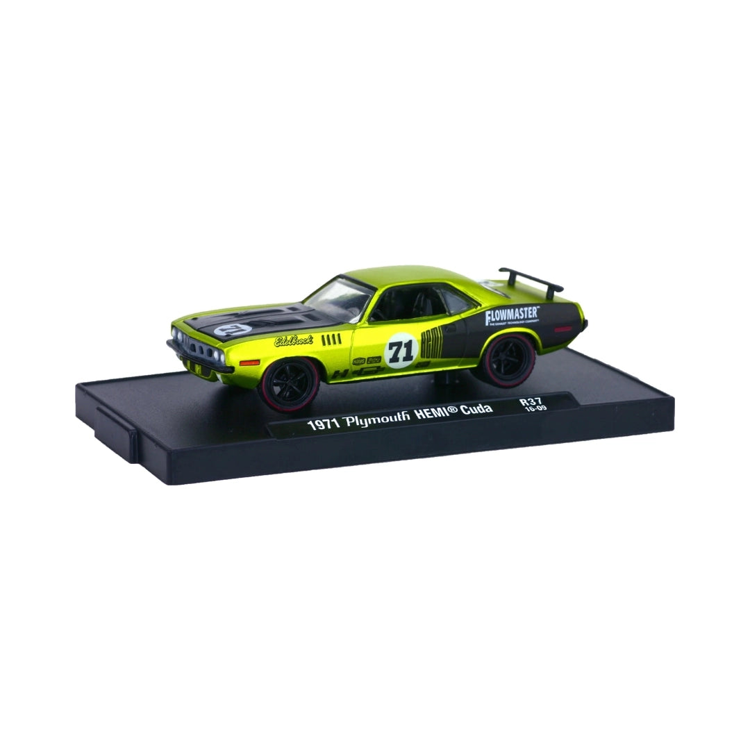 1971 Plymouth HEMI Cuda - Lime Green & Black (#71 Race Livery, Black Rims)