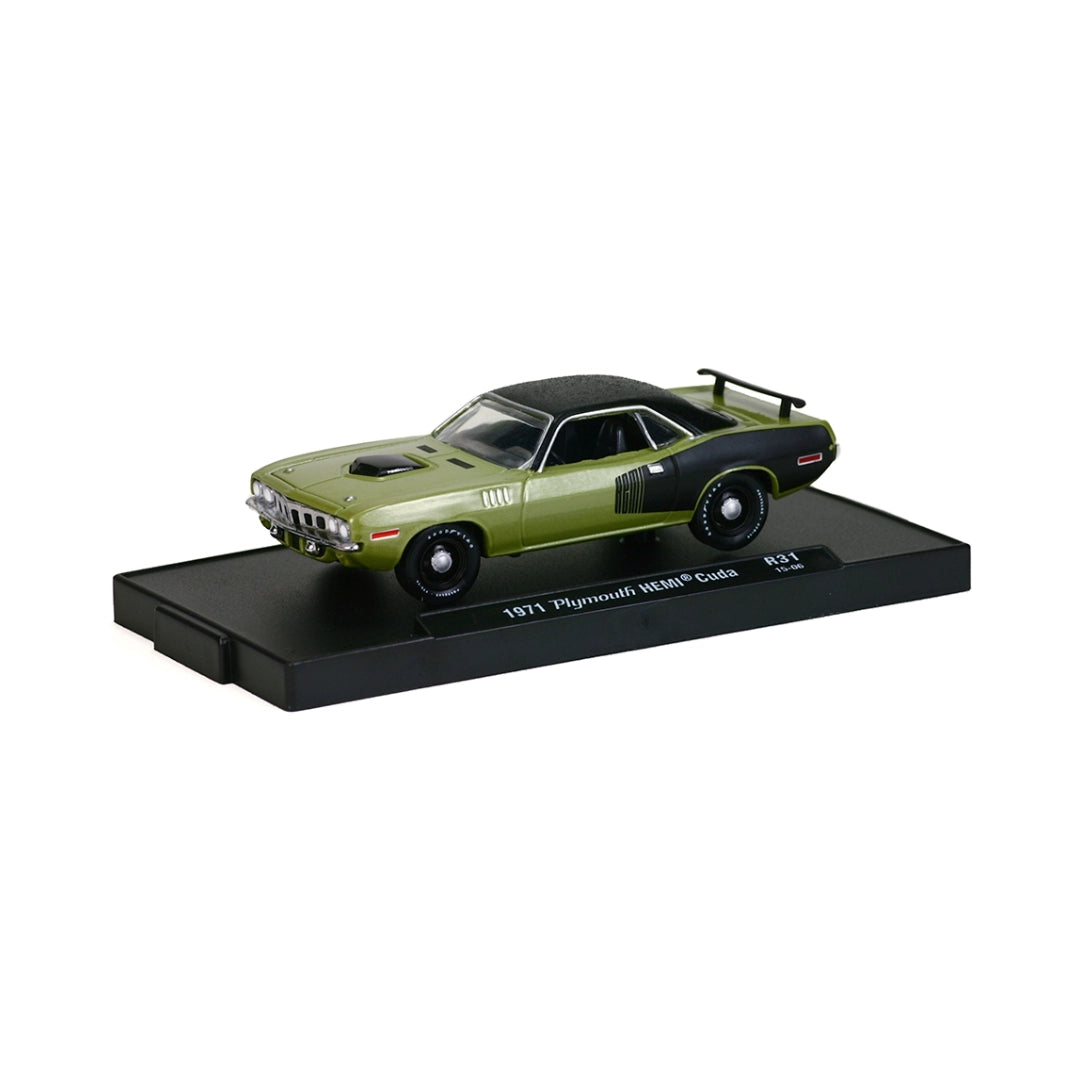 1971 Plymouth HEMI Cuda - Olive Green & Black (Black Hood, Black Rims)