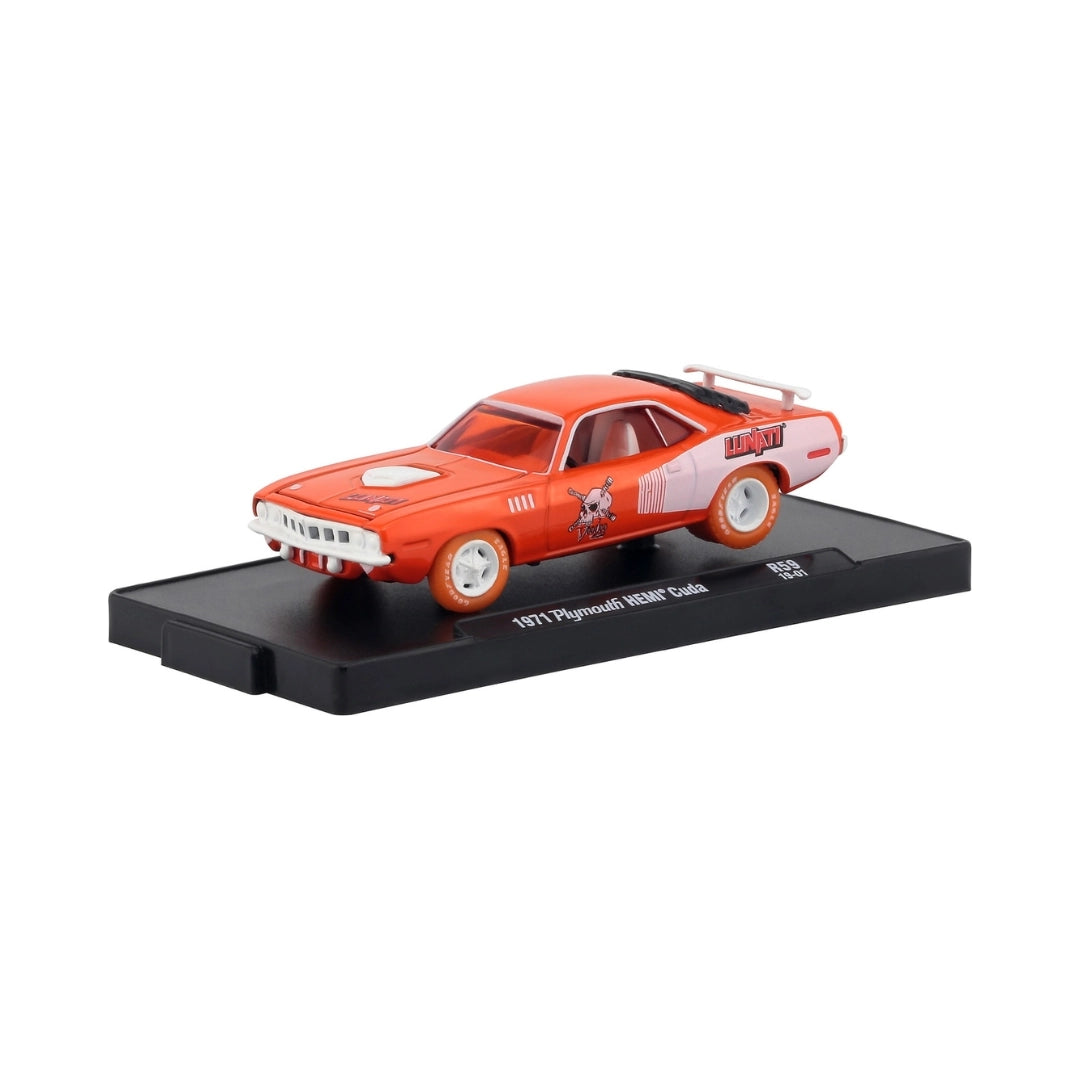 1971 Plymouth HEMI Cuda - Orange & White (White Rims, Voodoo Graphics)