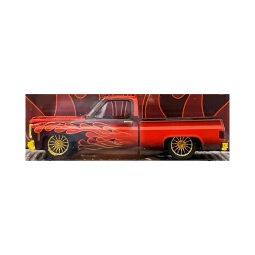1973 Chevrolet Cheyenne Super 10 - Orange & Black Flames Chase (Yellow Chrome Rims & Details)
