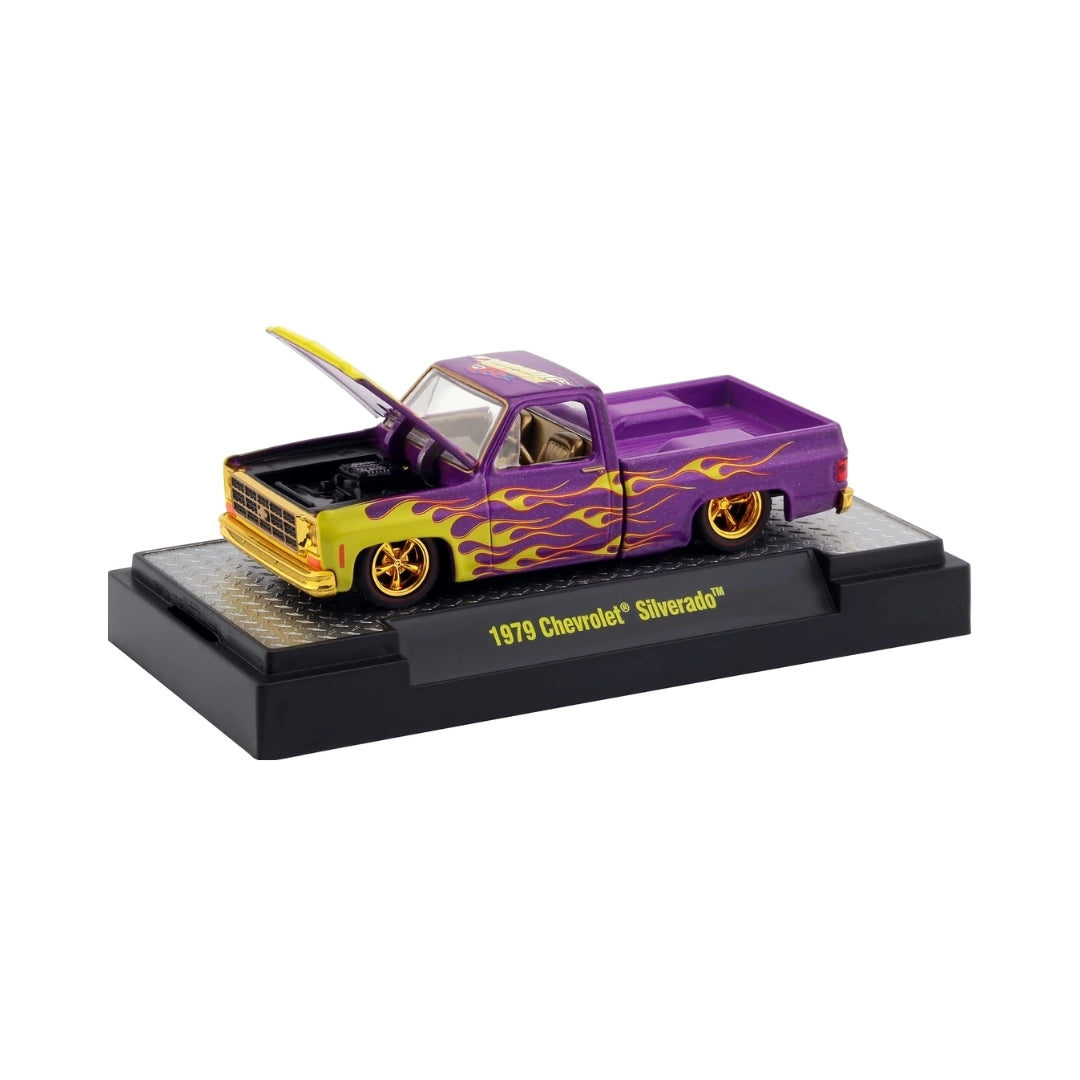 1979 Chevrolet Silverado - Purple with Flame Graphics, Gold Chrome Details & Gold Rims (Weekend of Wheels Promotional)