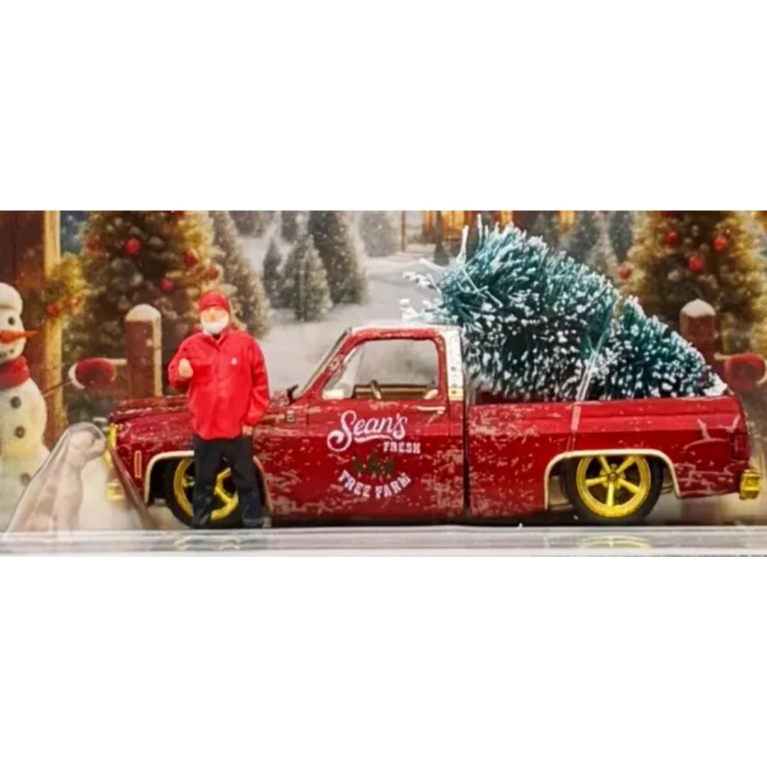 1977 Chevrolet Silverado 10 - Red Sean's Tree Farm Chase (Yellow Chrome Rims & Details, Brass Interior, Figure with Red Dress)
