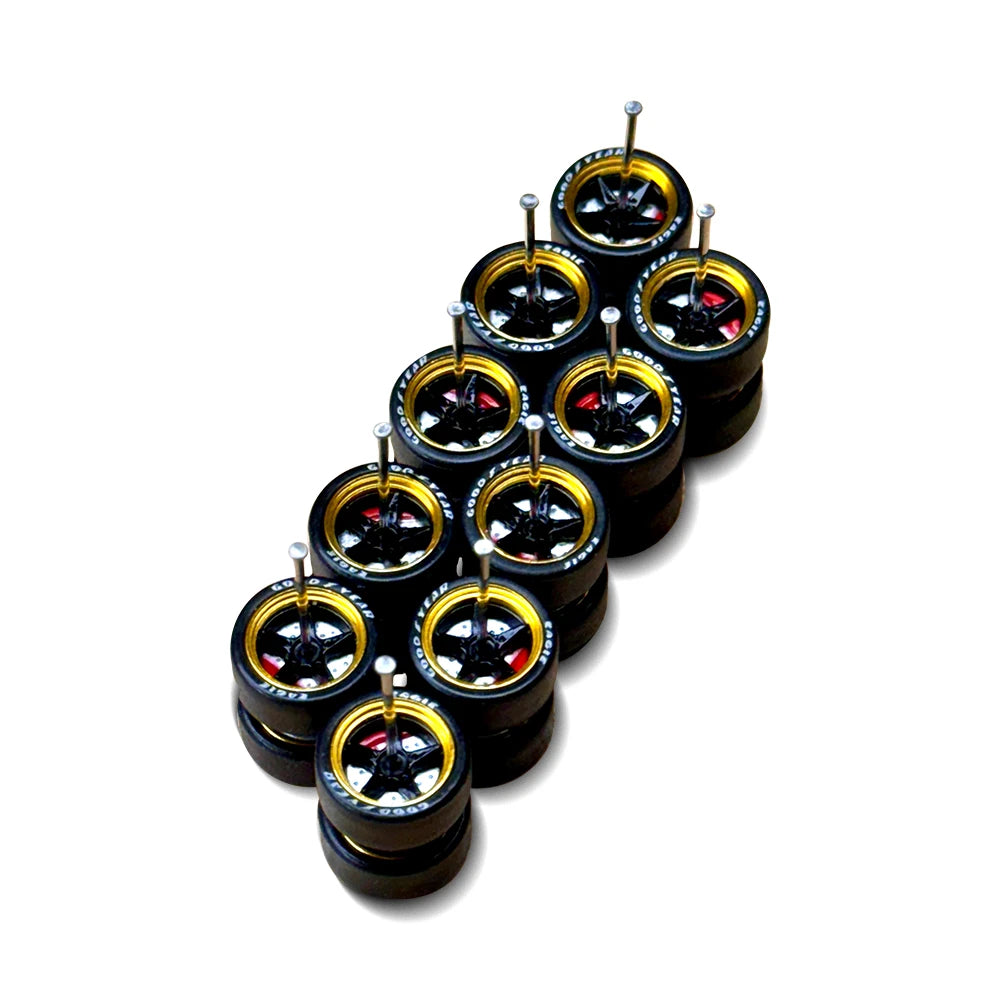 5x Sets NEW Alloy 11mm for Hot Wheels 83 Silverado 1/64 Drop in Fit BLK / Gold