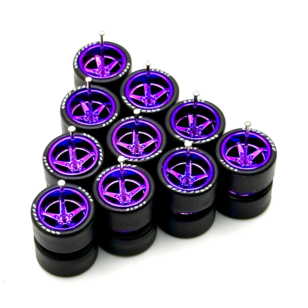 5x Sets Purple Advan 13mm for Hot Wheels 1/64 Wheel Kits with Axles Installed