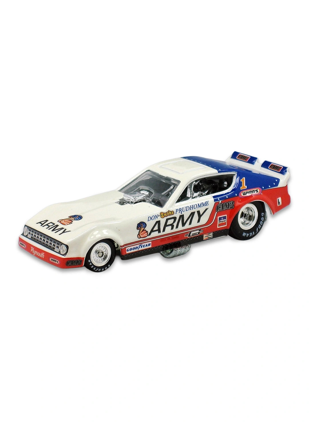 Hot Wheels Dragstrip Demons 2010 '77 Plymouth Arrow F/C – Army Snake Arrow 1:64 – White, Red & Blue