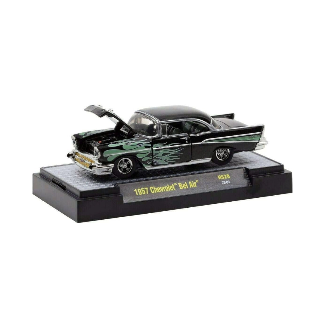 1957 Chevrolet Bel Air - Black with Green Flames (Silver Chrome)