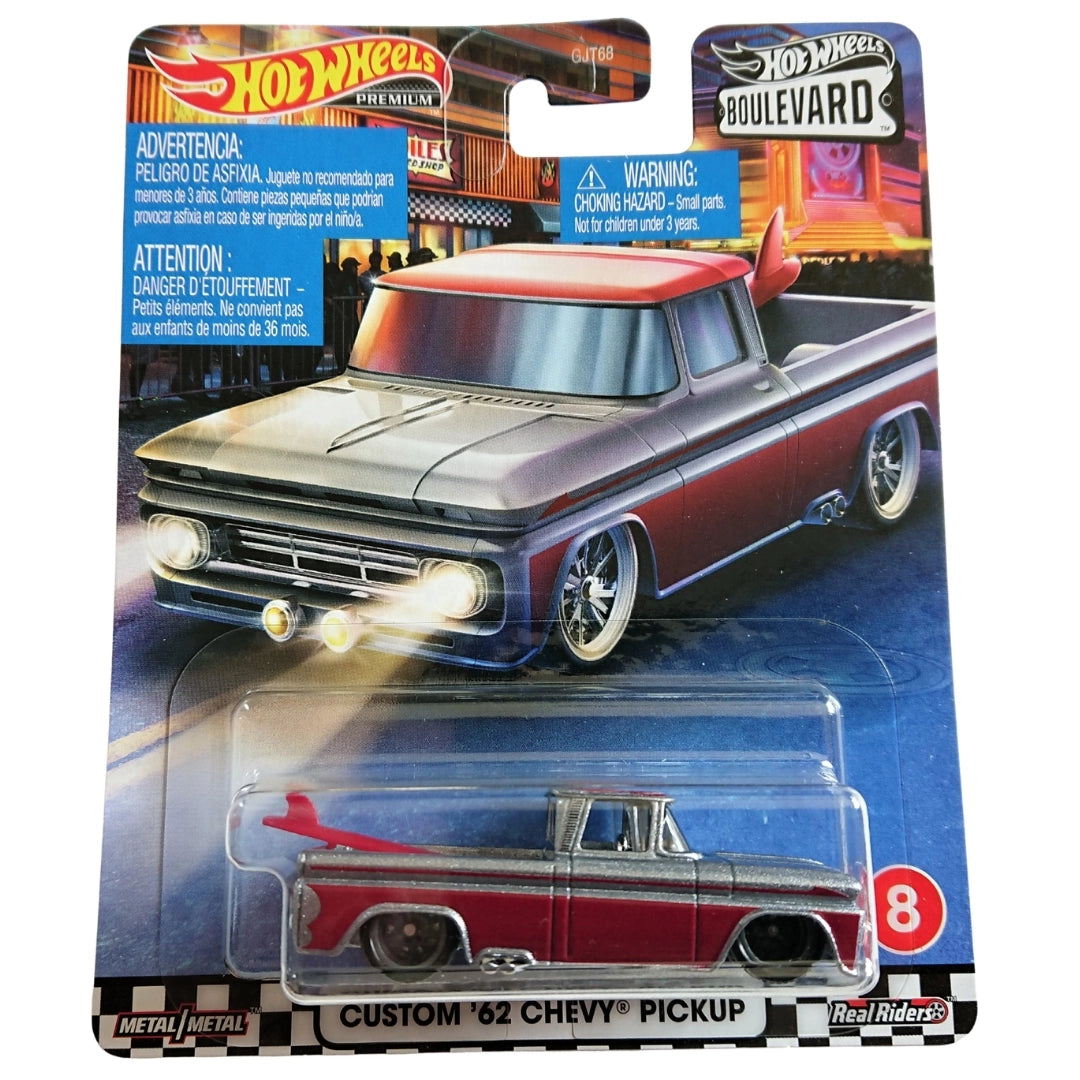 Hot Wheels 1:64 Custom '62 Chevy Pickup Silver & Dark Red