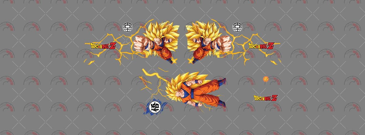 Goku SSJ3 02 decal sheet for a 1:64 Kool Kombi, showing paired punching portraits, a full
action figure for the roof, lightning and Dragon Ball Z logos.