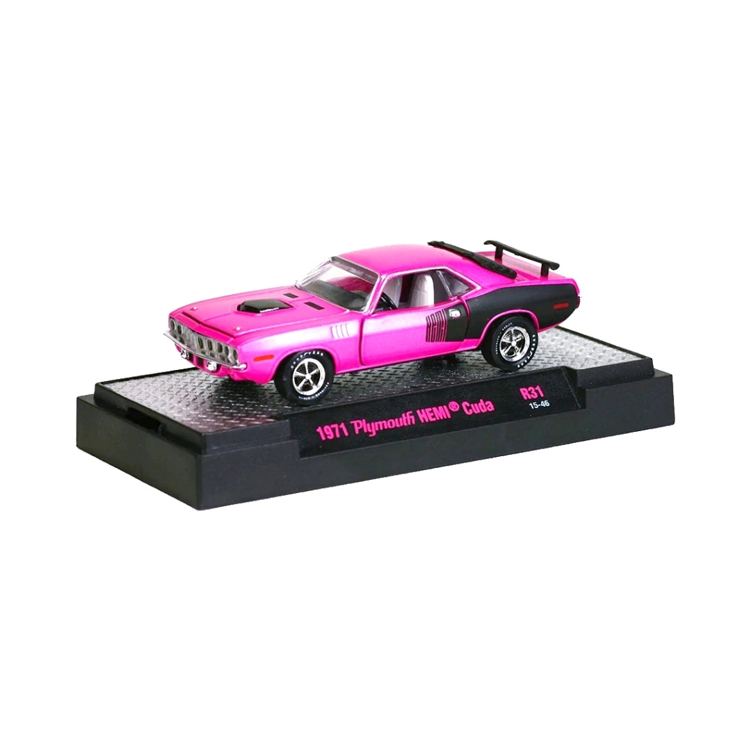 1971 Plymouth HEMI Cuda - Pink/Purple, Black Hood, No Rear Louver (Ornament)