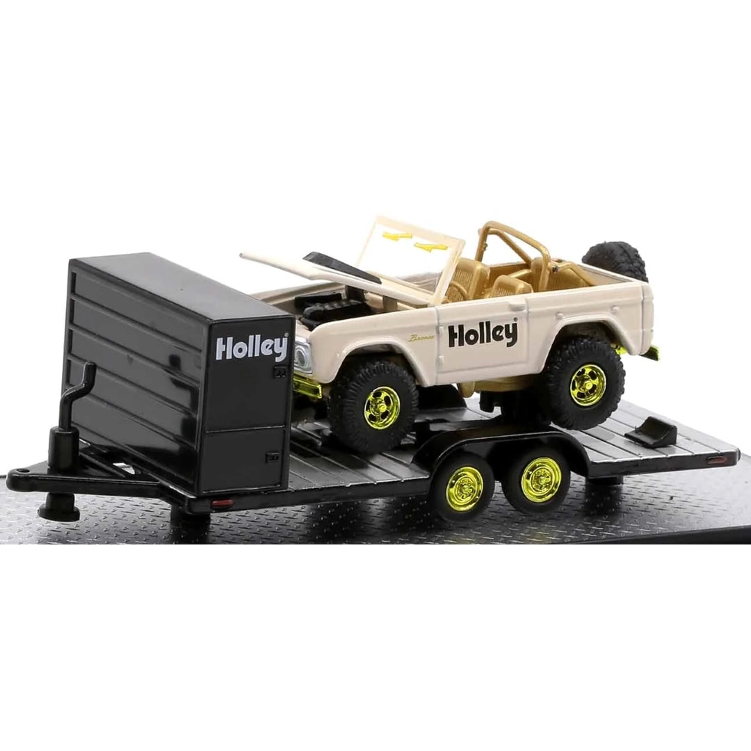 Two Axle Car Transport Trailer w/ Storage - Black (Holley Livery, Yellow Chrome Rims)