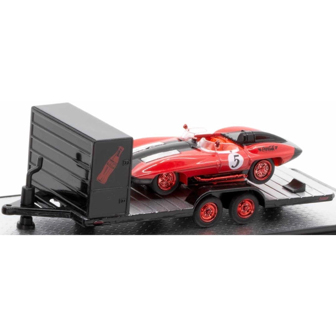 Two Axle Car Transport Trailer w/ Storage - Black (Red Chrome Rims)