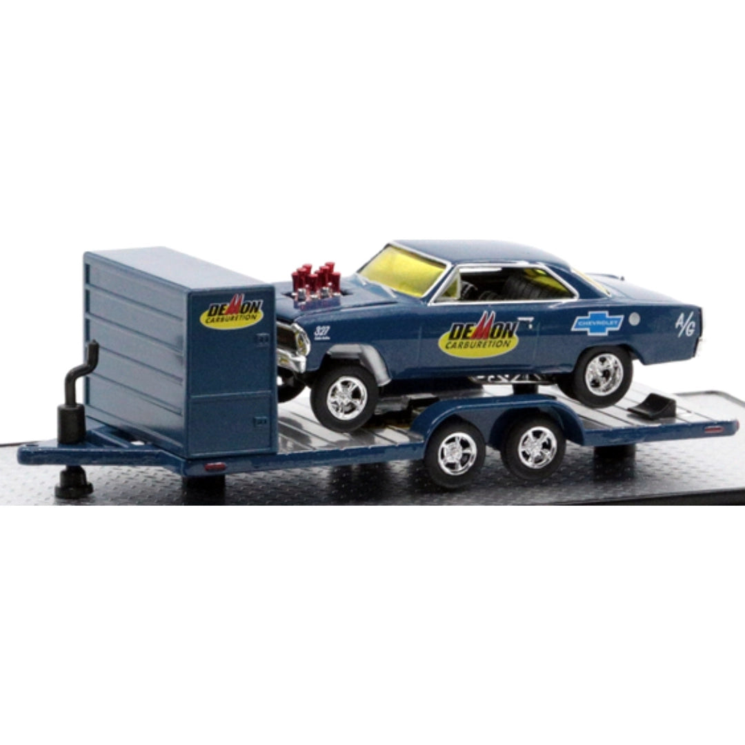 Two Axle Car Transport Trailer w/ Storage - Blue (Demon Carburetion Livery)